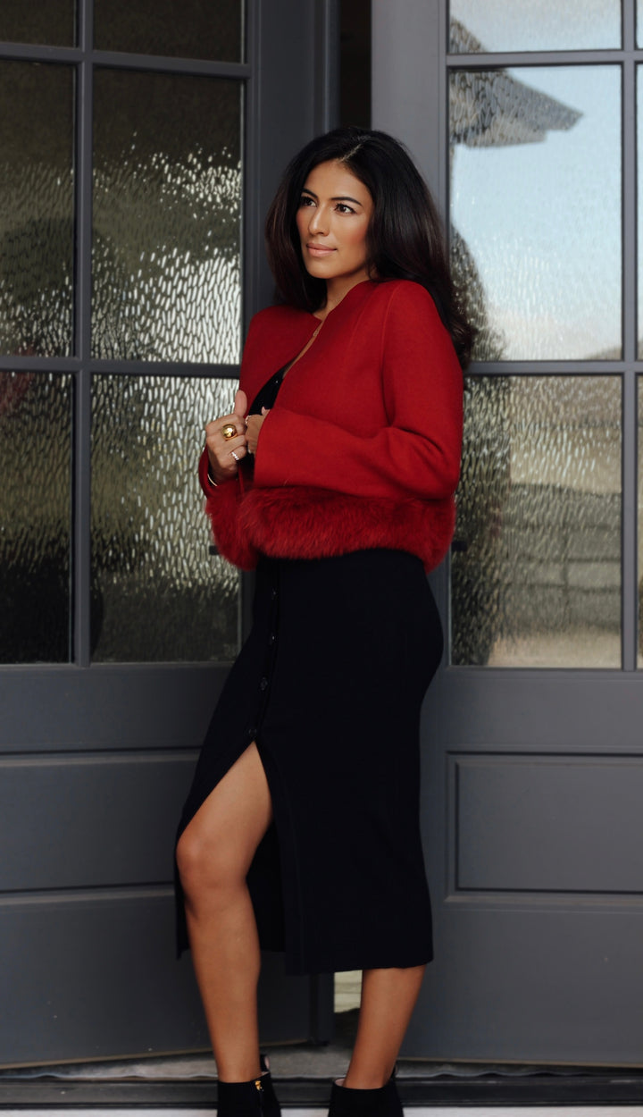 Khatwalk Cropped Wool Jacket with Fur Trim
