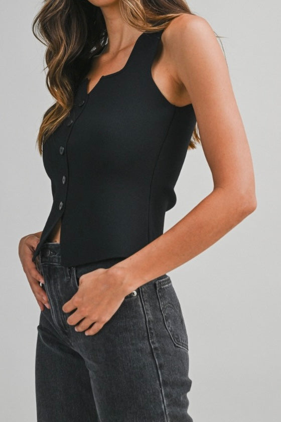 The Candace Scoop Neck Button-Front Vest Top