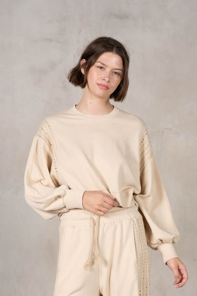 Matching Rib Semi Cropped Sweatshirt with Wide Oversized Sweatpants