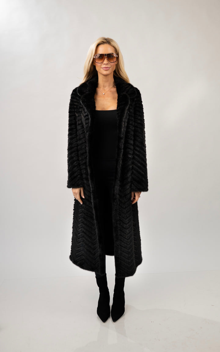Khatwalk Feathered Mink Long Coat - Black