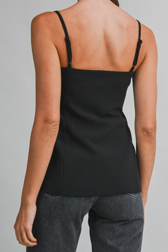 The Arie Flared Button-Front Spaghetti Strap Top