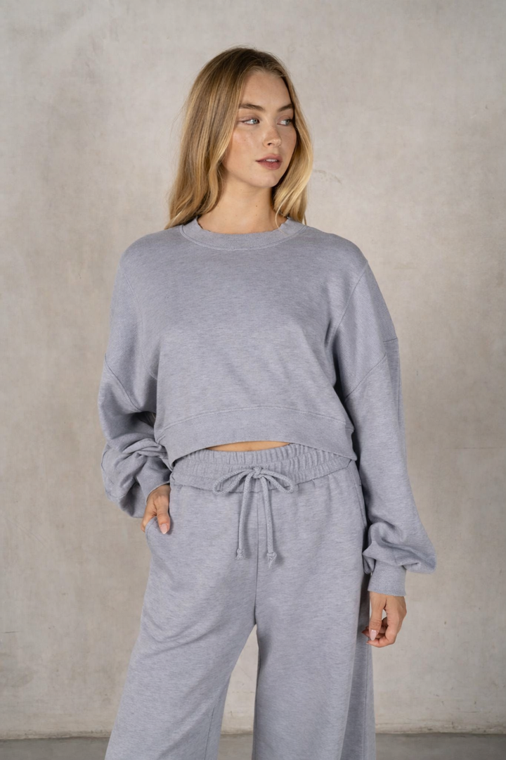 Matching Rib Semi Cropped Sweatshirt with Wide Oversized Sweatpants