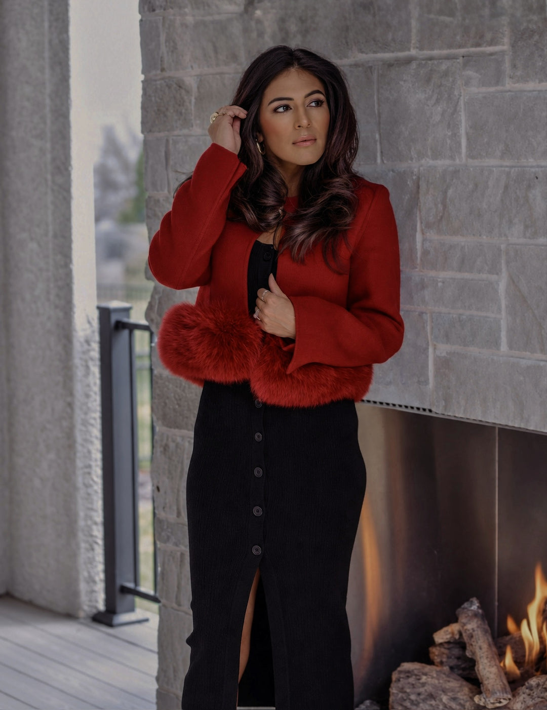 Khatwalk Cropped Wool Jacket with Fur Trim