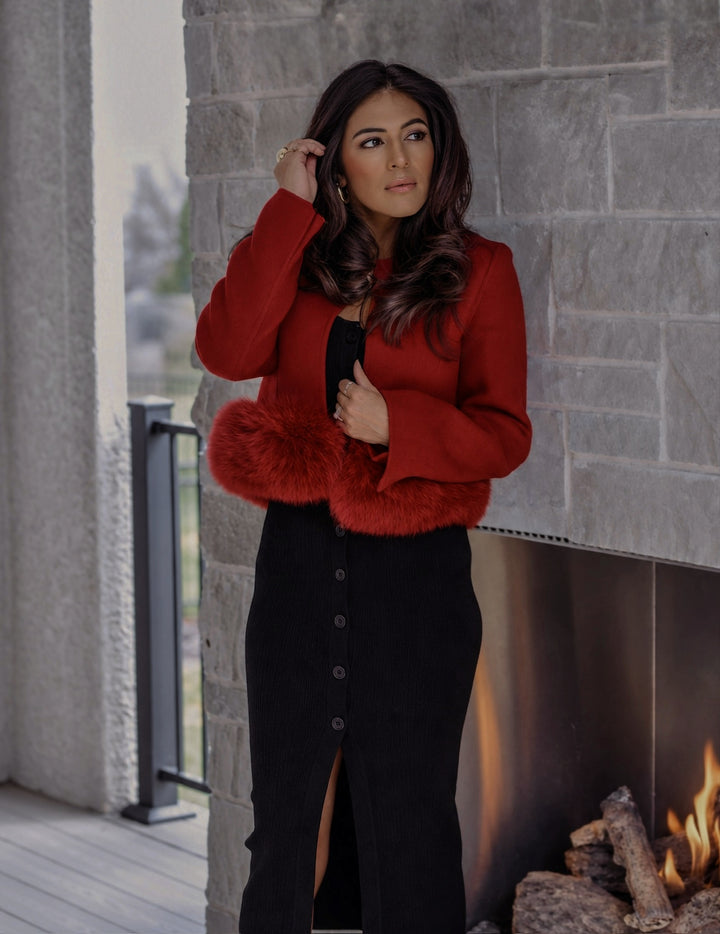 Khatwalk Cropped Wool Jacket with Fur Trim