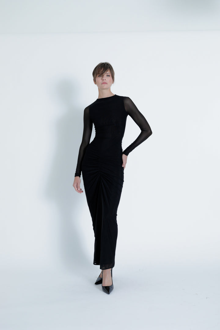 Ariana Mesh Solid Maxi Dress