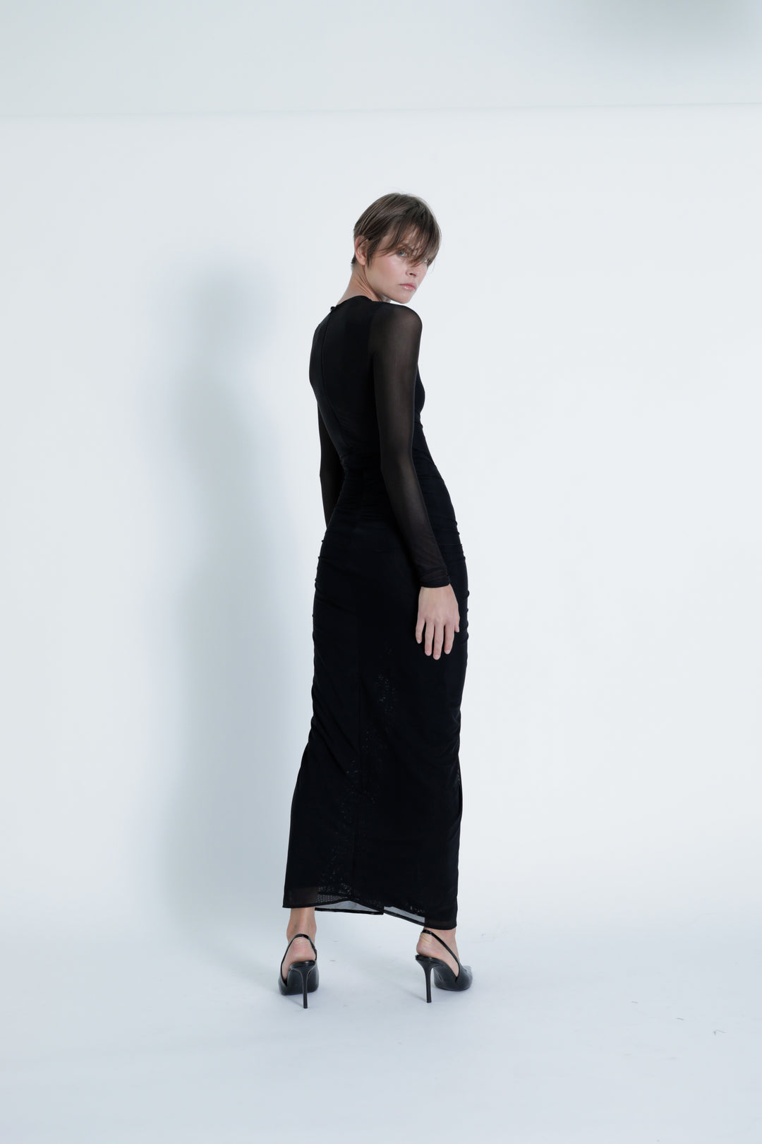 Ariana Mesh Solid Maxi Dress