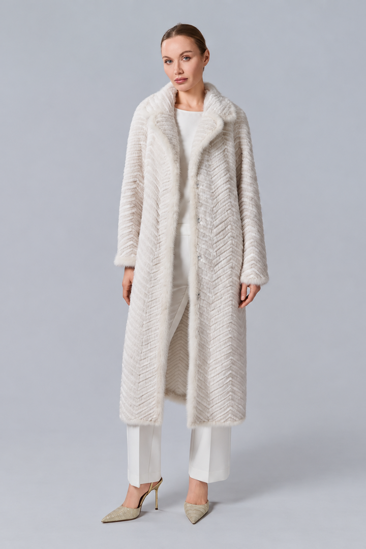 Khatwalk Feathered Mink Long Coat - Cream