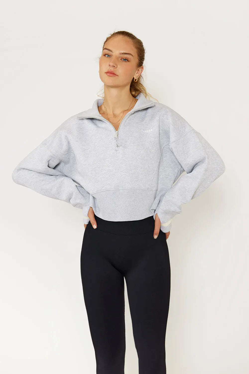 Cropped half-zip cotton pullover