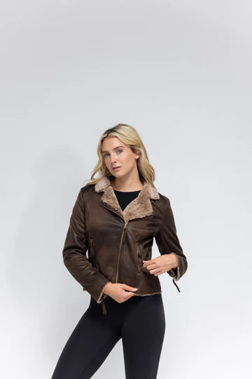 The Chinchilla Moto In Chocolate Brown & Tan