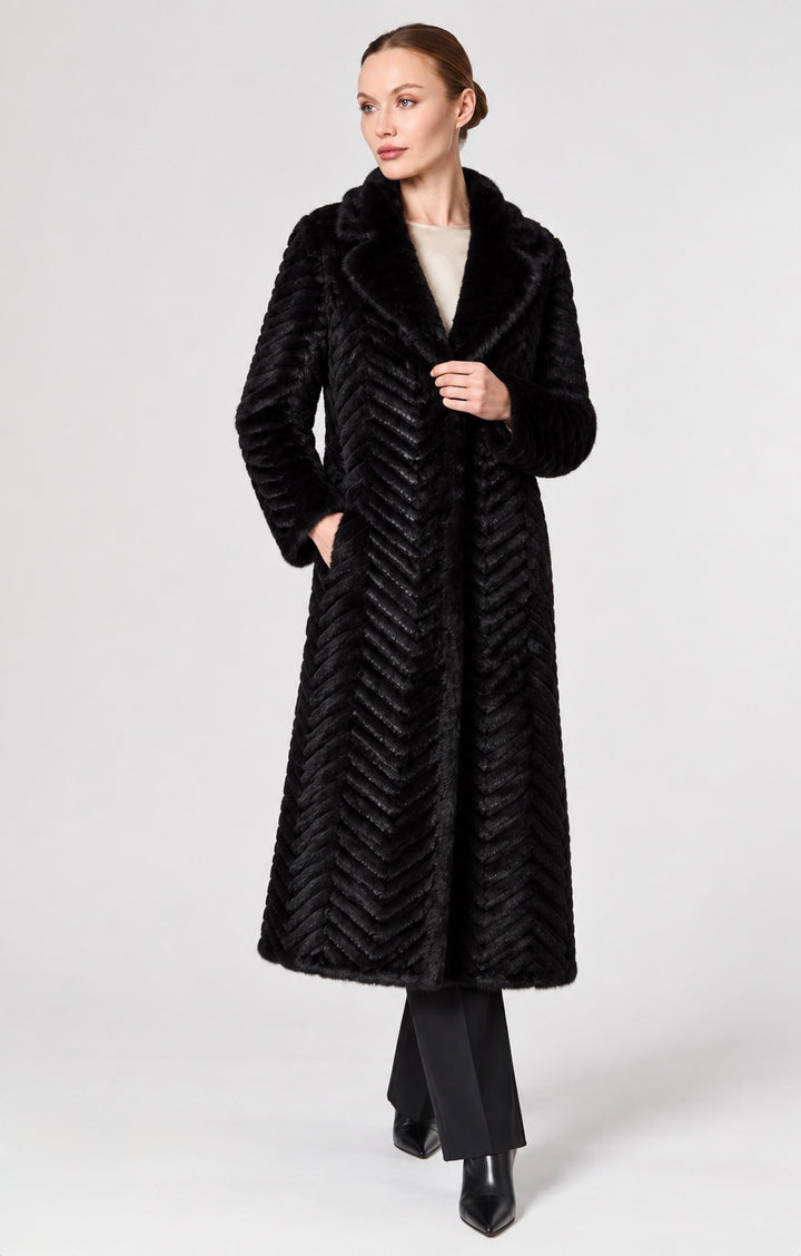 Khatwalk Feathered Mink Long Coat - Black