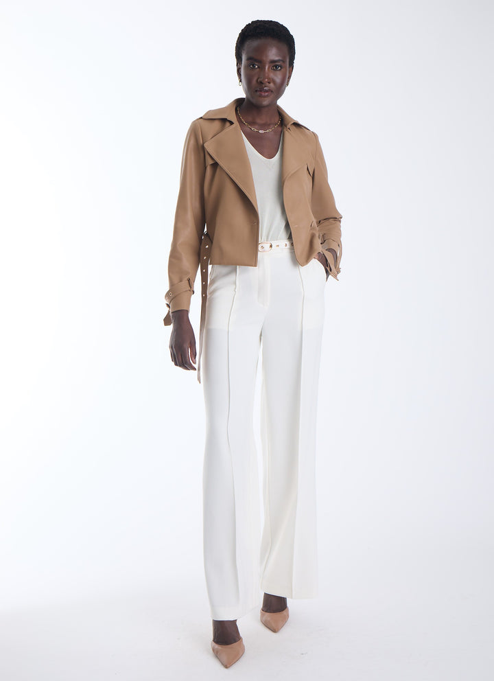 Vida Cropped Leather Trench Jacket