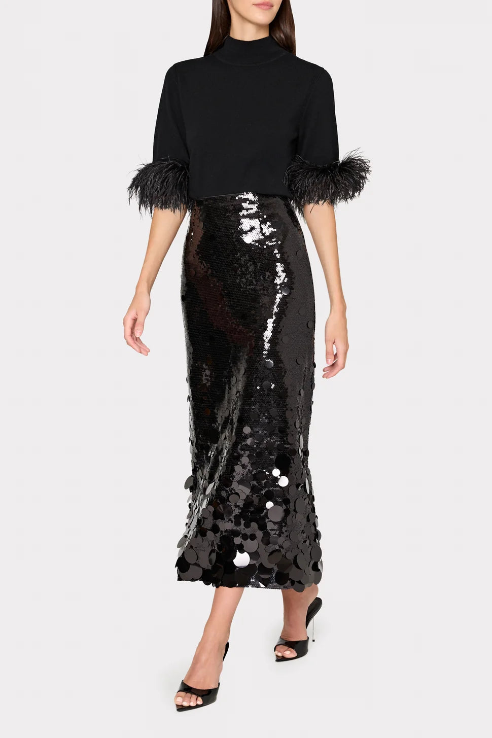 Jessa Short Sleeve Feather Mockneck Sweater