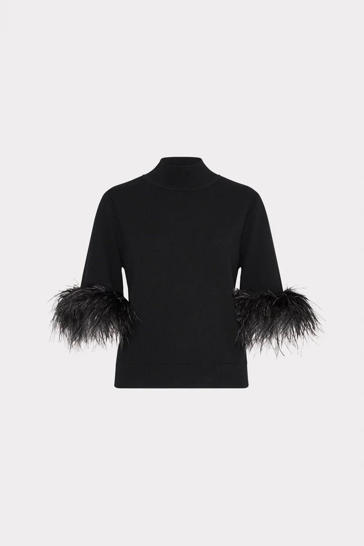 Jessa Short Sleeve Feather Mockneck Sweater