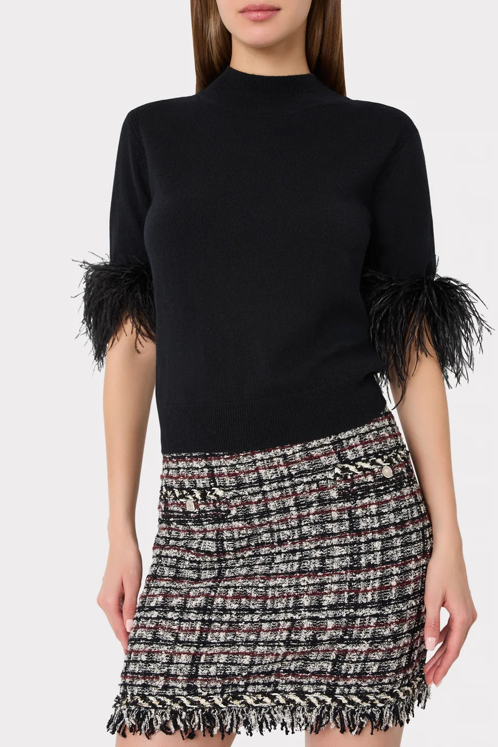 Jessa Short Sleeve Feather Mockneck Sweater