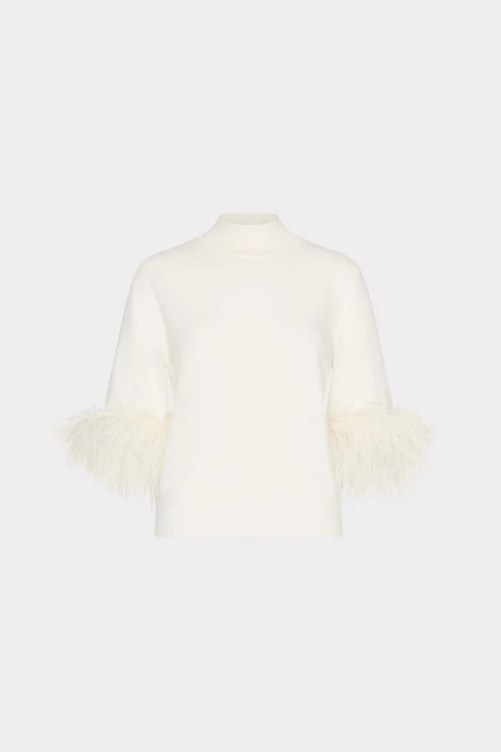 Jessa Short Sleeve Feather Mockneck Sweater