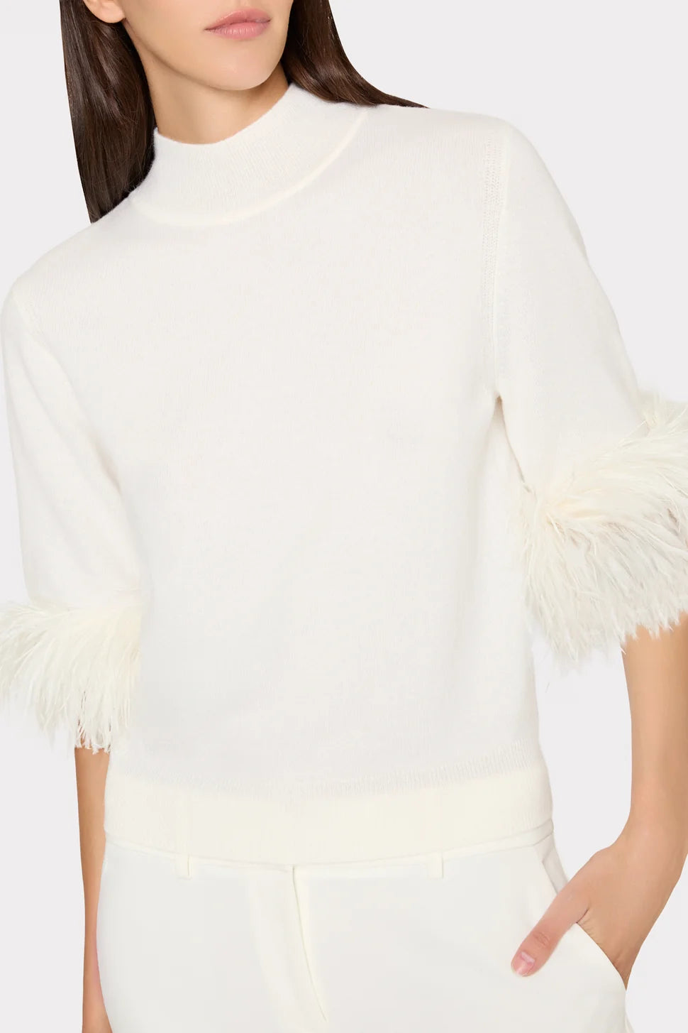 Jessa Short Sleeve Feather Mockneck Sweater