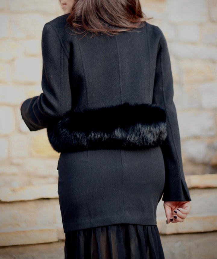 Khatwalk Cropped Wool Jacket with Fur Trim