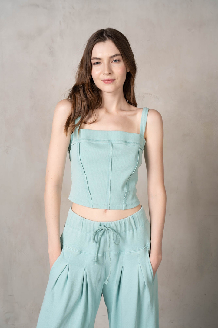 Matching Rib Corset and Wide Leg Pants
