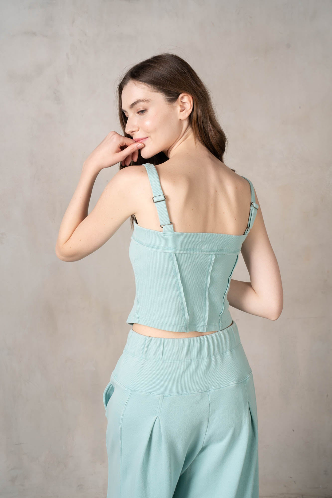 Matching Rib Corset and Wide Leg Pants