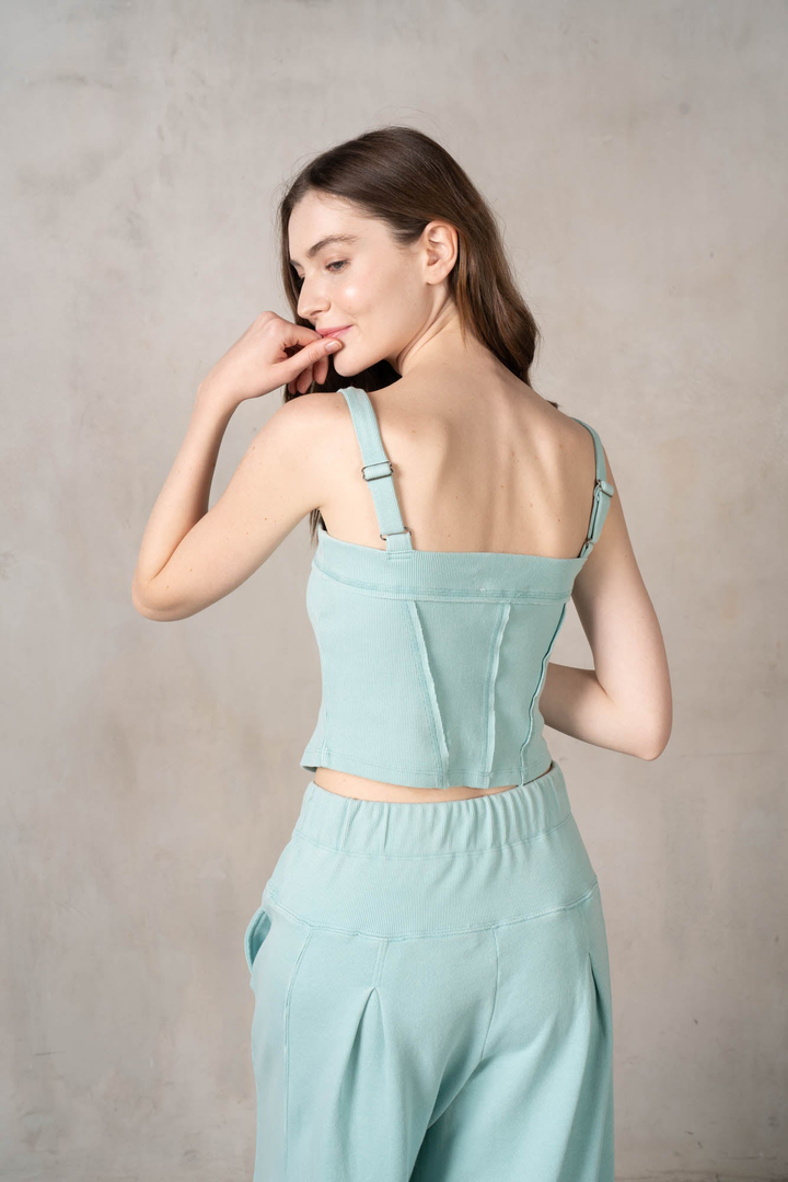 Matching Rib Corset and Wide Leg Pants