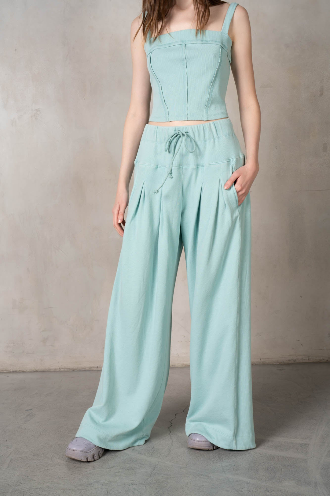 Matching Rib Corset and Wide Leg Pants