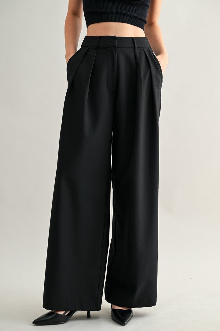 Mid-Rise Pintuk Suit Pants