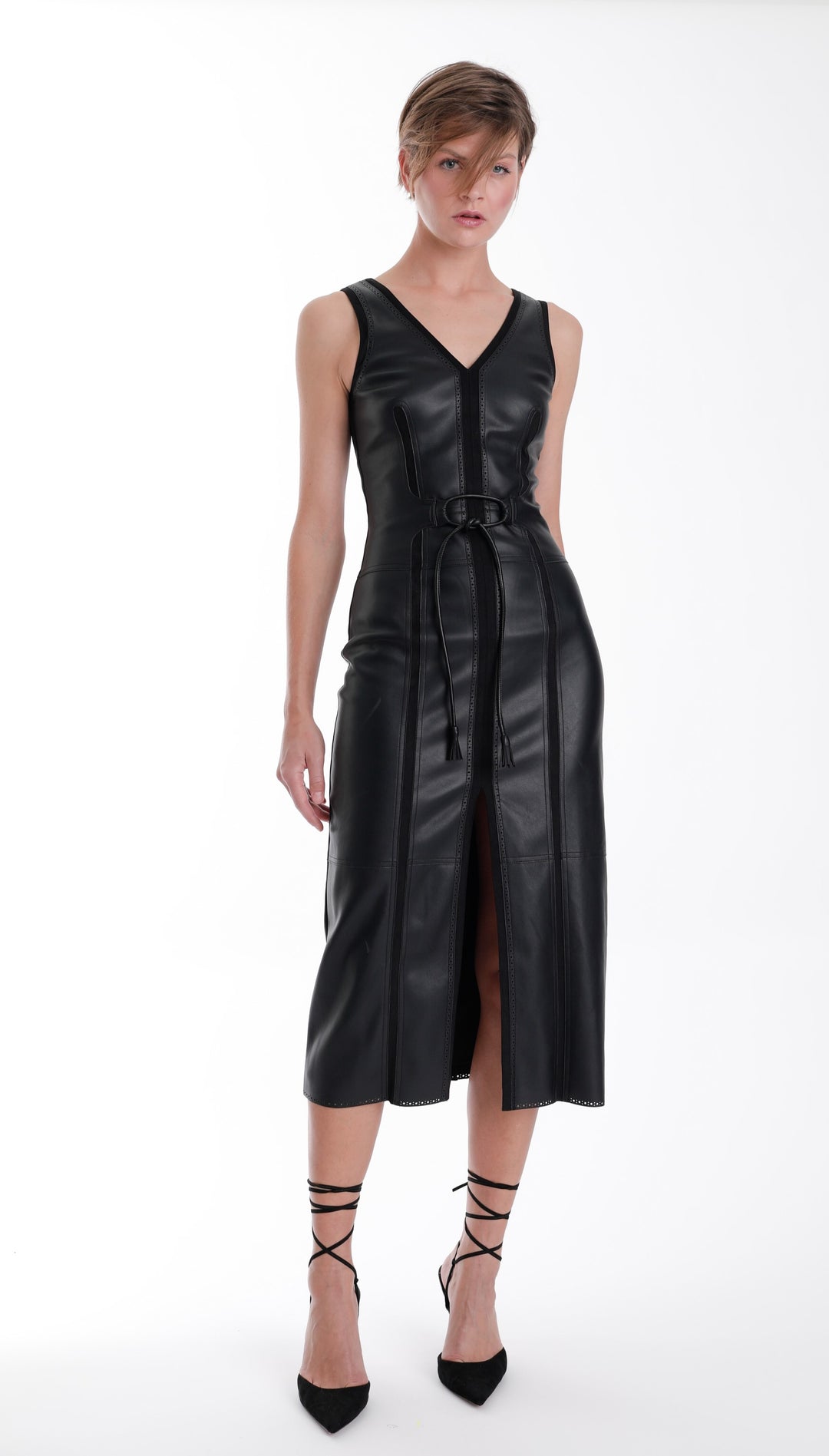 Mona Vegan Leather Midi Dress Black / M Mona Vegan Leather Midi Dress Black / M
