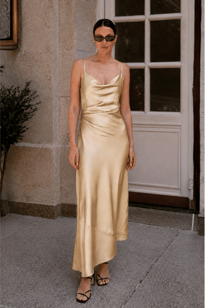 Khara Draped Silk Maxi Dress