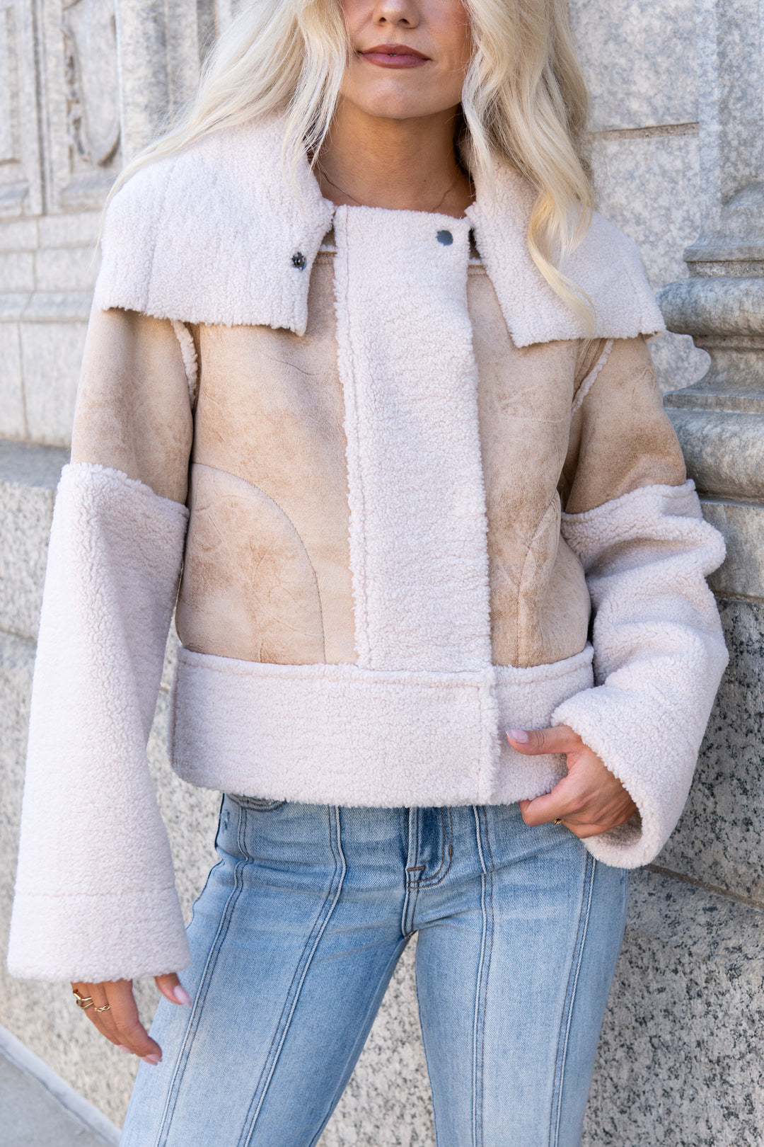 Trisha Bonded Distressed Suede Sherpa Jacket