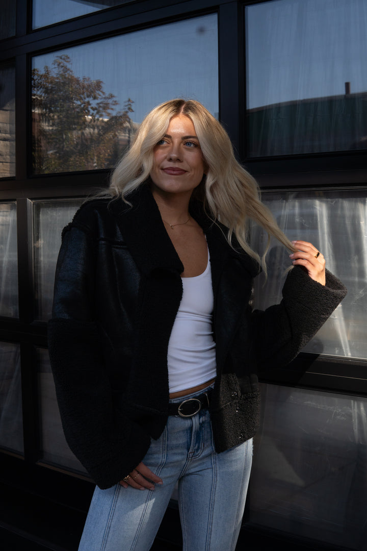 Trisha Bonded Distressed Suede Sherpa Jacket