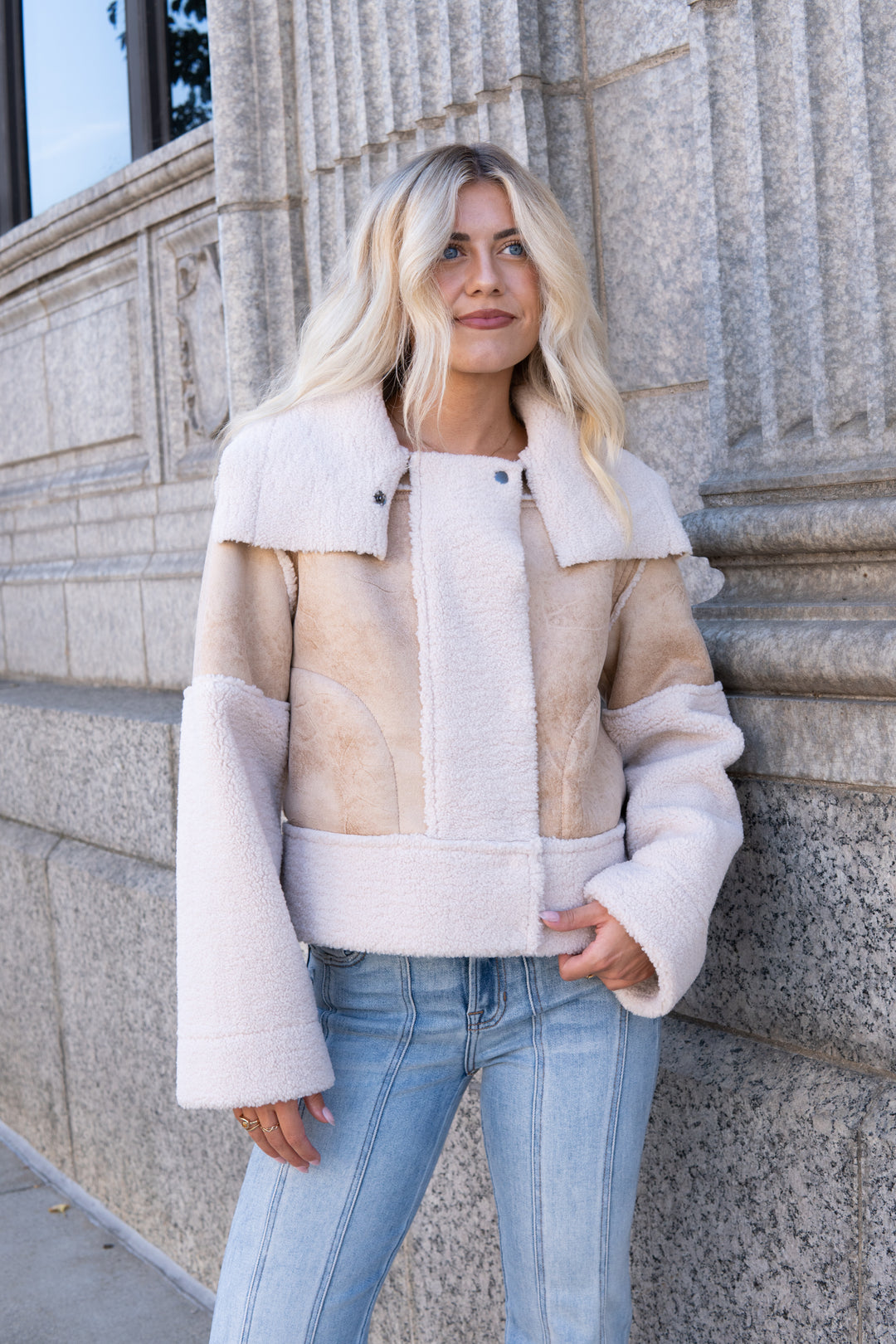 Trisha Bonded Distressed Suede Sherpa Jacket