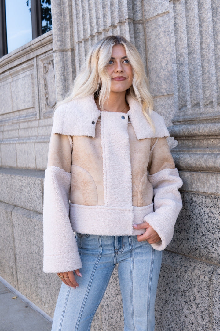 Trisha Bonded Distressed Suede Sherpa Jacket