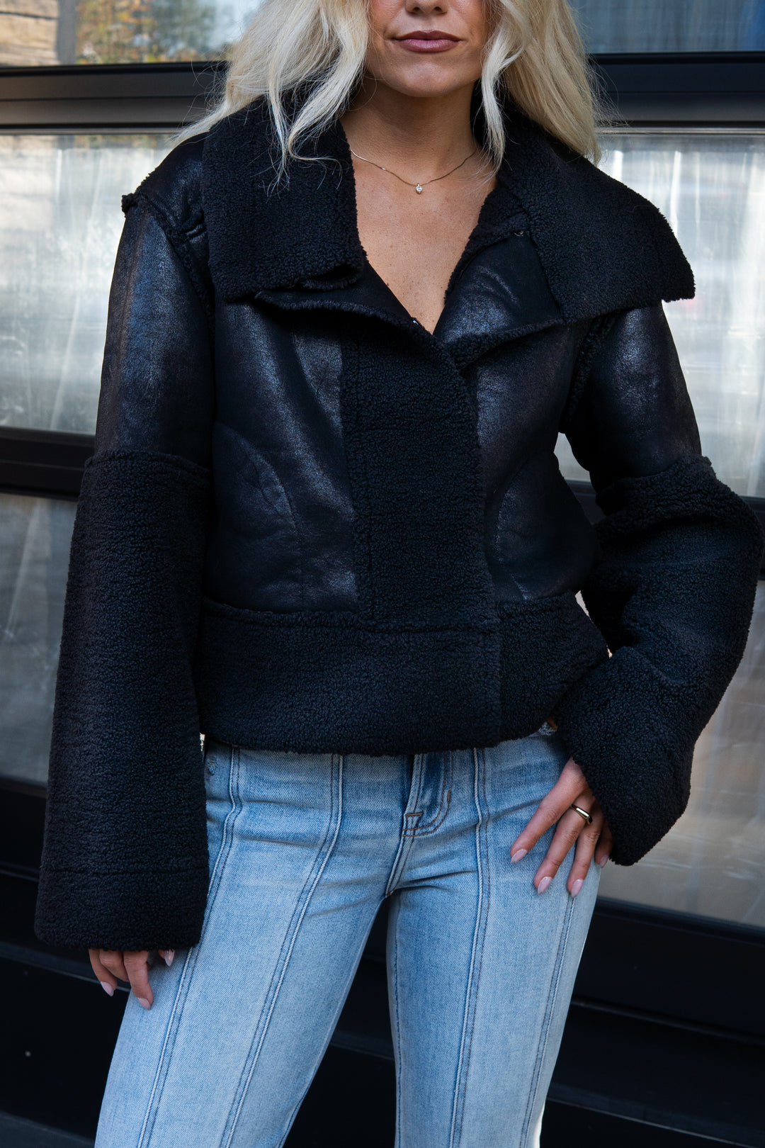 Trisha Bonded Distressed Suede Sherpa Jacket