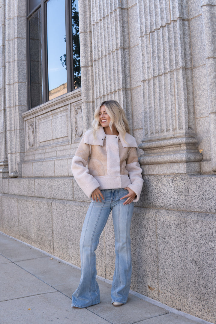 Trisha Bonded Distressed Suede Sherpa Jacket