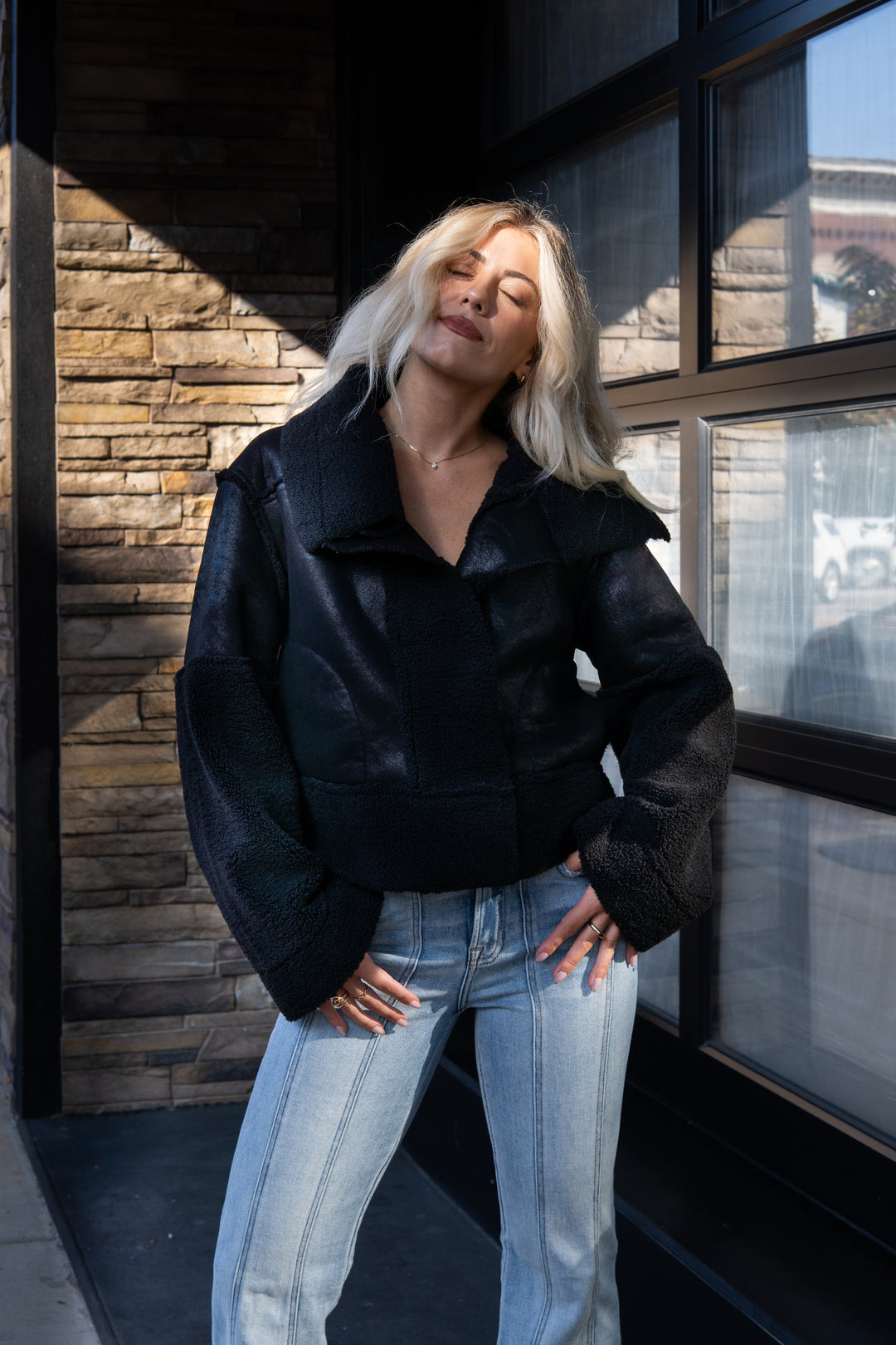 Trisha Bonded Distressed Suede Sherpa Jacket