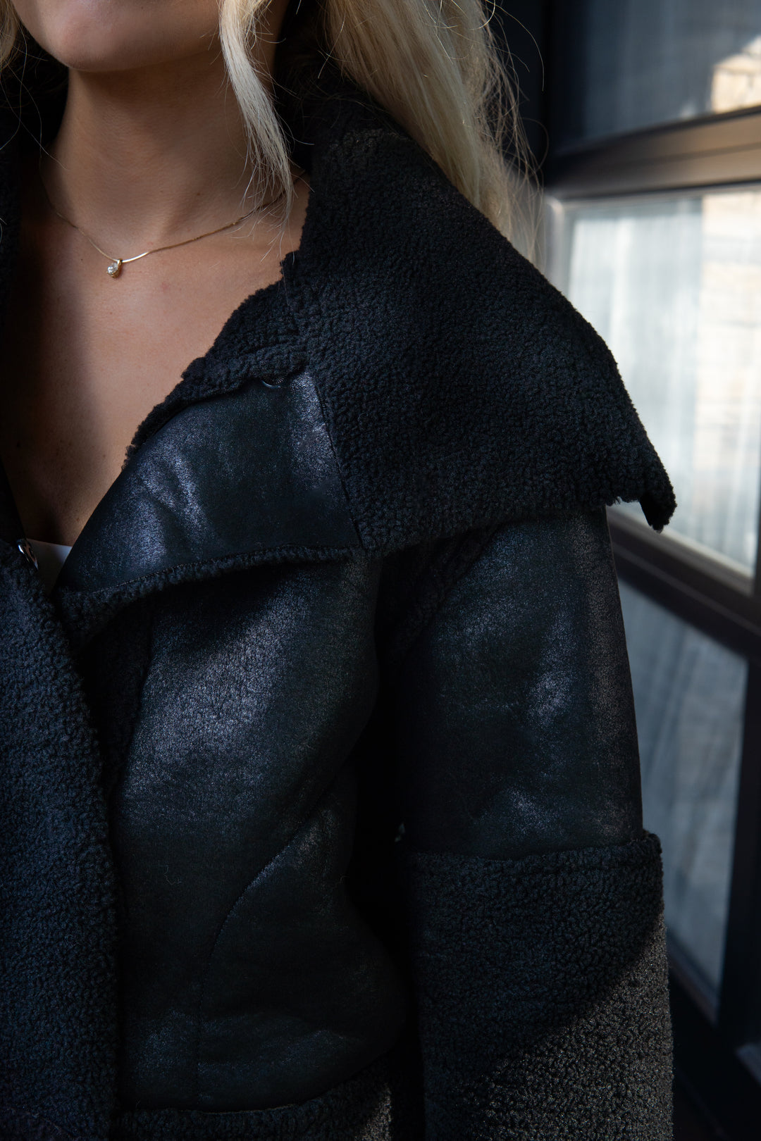 Trisha Bonded Distressed Suede Sherpa Jacket