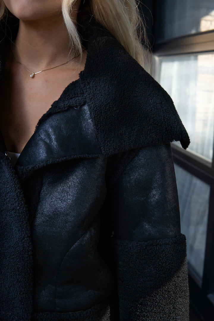 Trisha Bonded Distressed Suede Sherpa Jacket