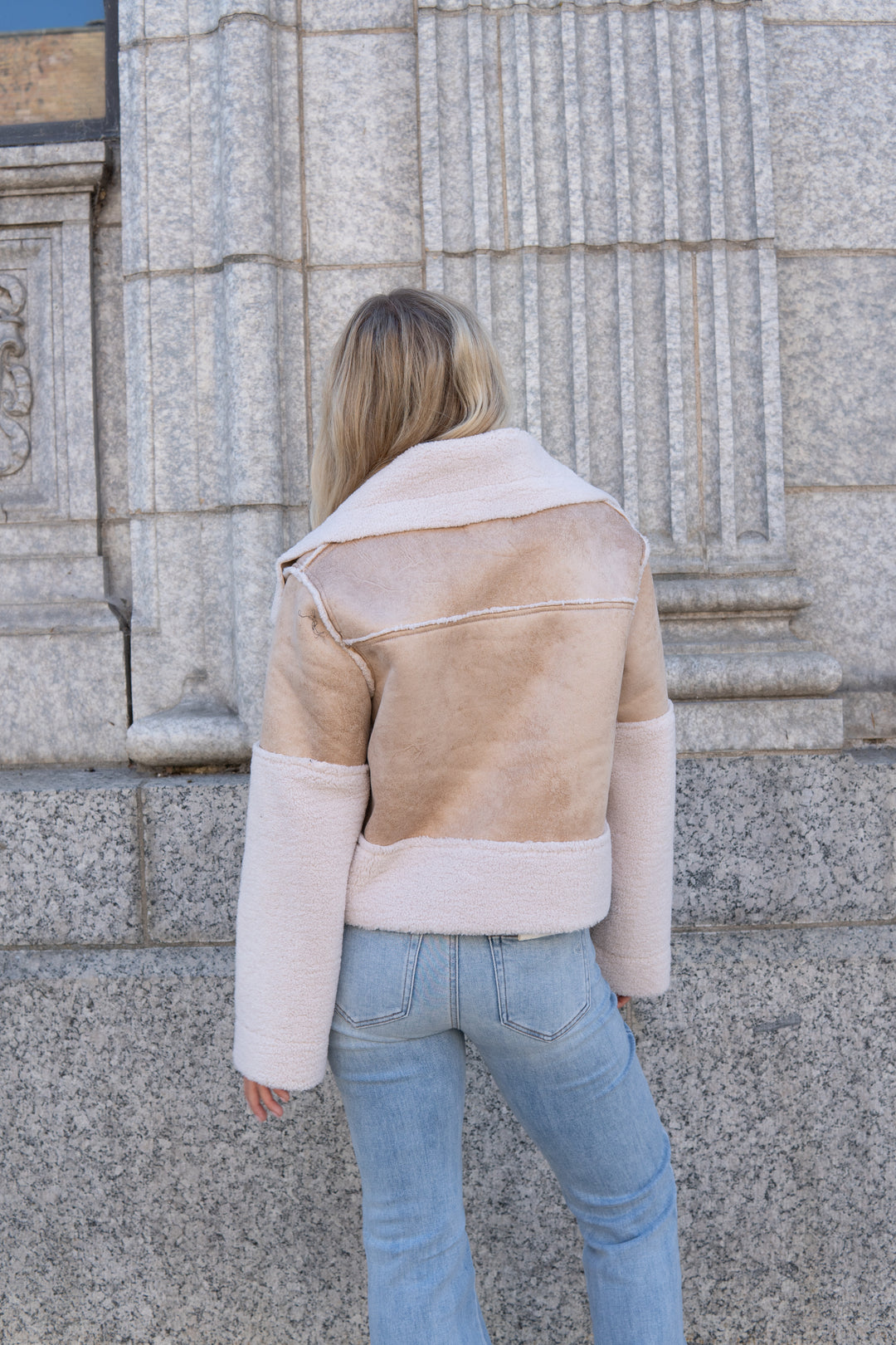 Trisha Bonded Distressed Suede Sherpa Jacket
