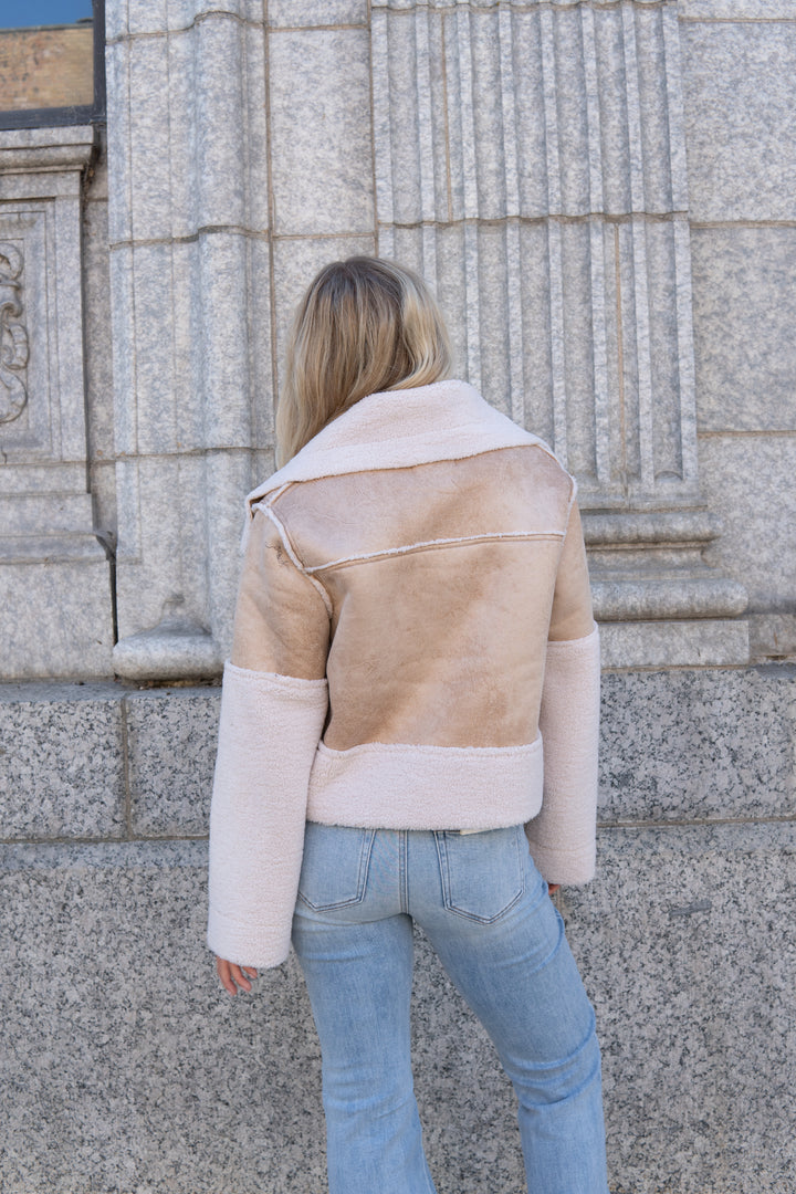 Trisha Bonded Distressed Suede Sherpa Jacket