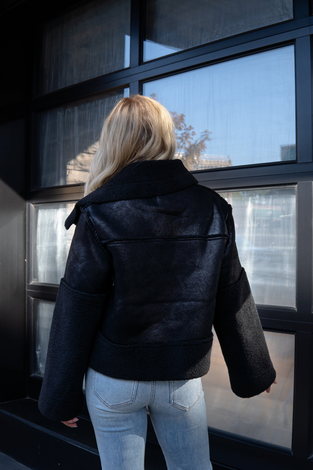 Trisha Bonded Distressed Suede Sherpa Jacket