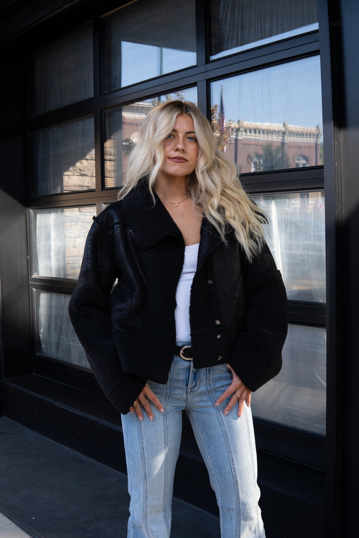 Trisha Bonded Distressed Suede Sherpa Jacket