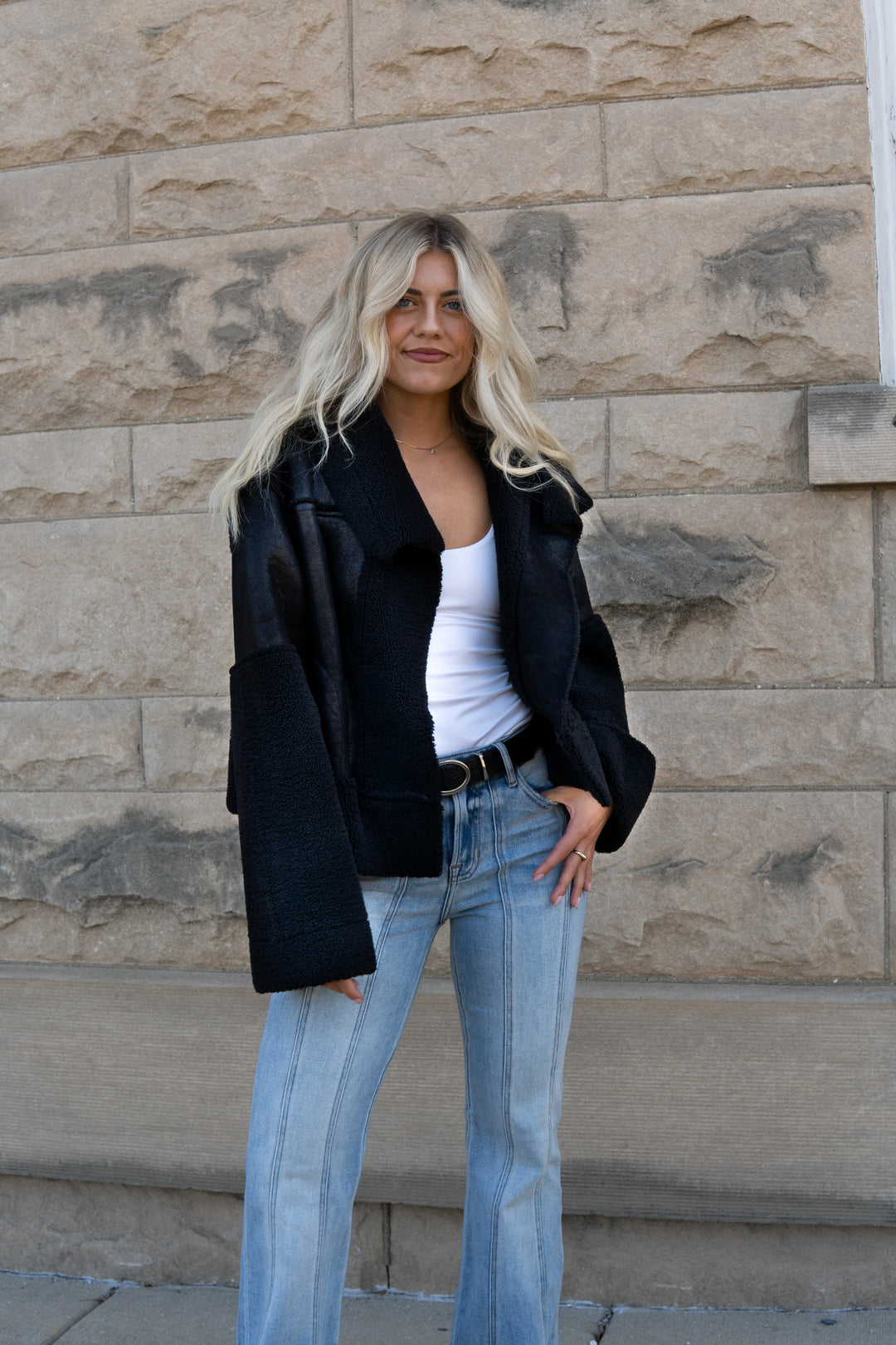 Trisha Bonded Distressed Suede Sherpa Jacket
