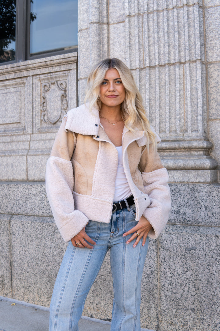 Trisha Bonded Distressed Suede Sherpa Jacket