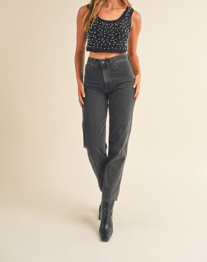 Sequin mix scoop neck crop top