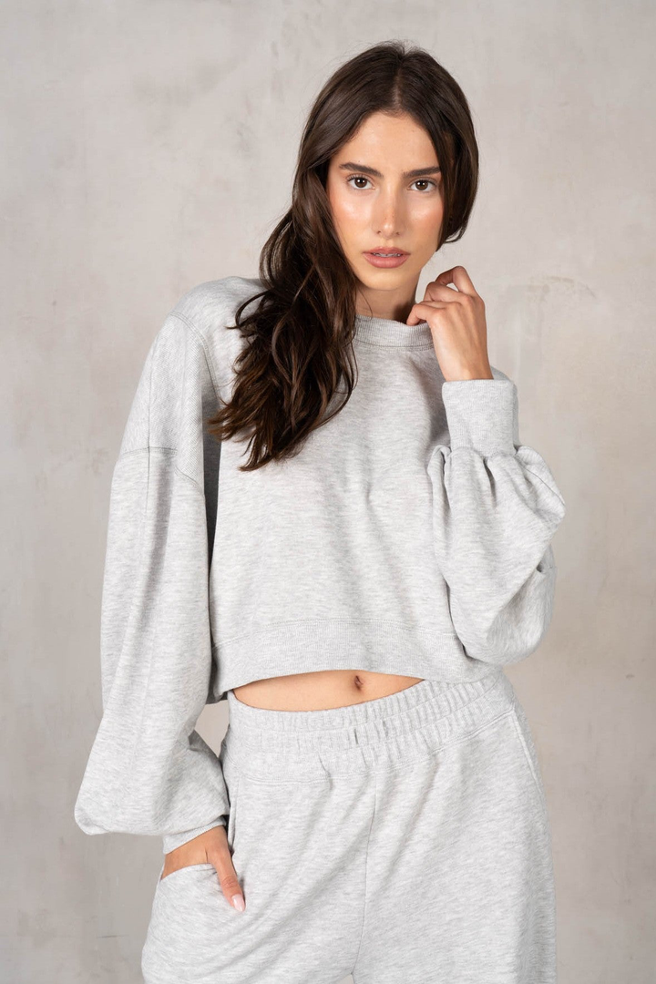 Matching Rib Semi Cropped Sweatshirt with Wide Oversized Sweatpants