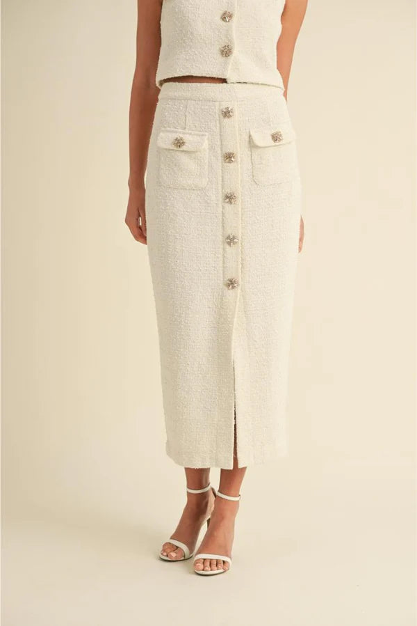 Tweed vest and slit midi skirt set