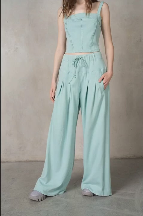 Matching Rib Corset and Wide Leg Pants