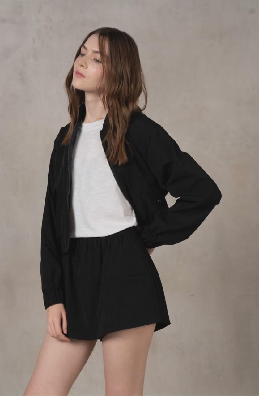 Becky Stretch Woven Bomber Jacket