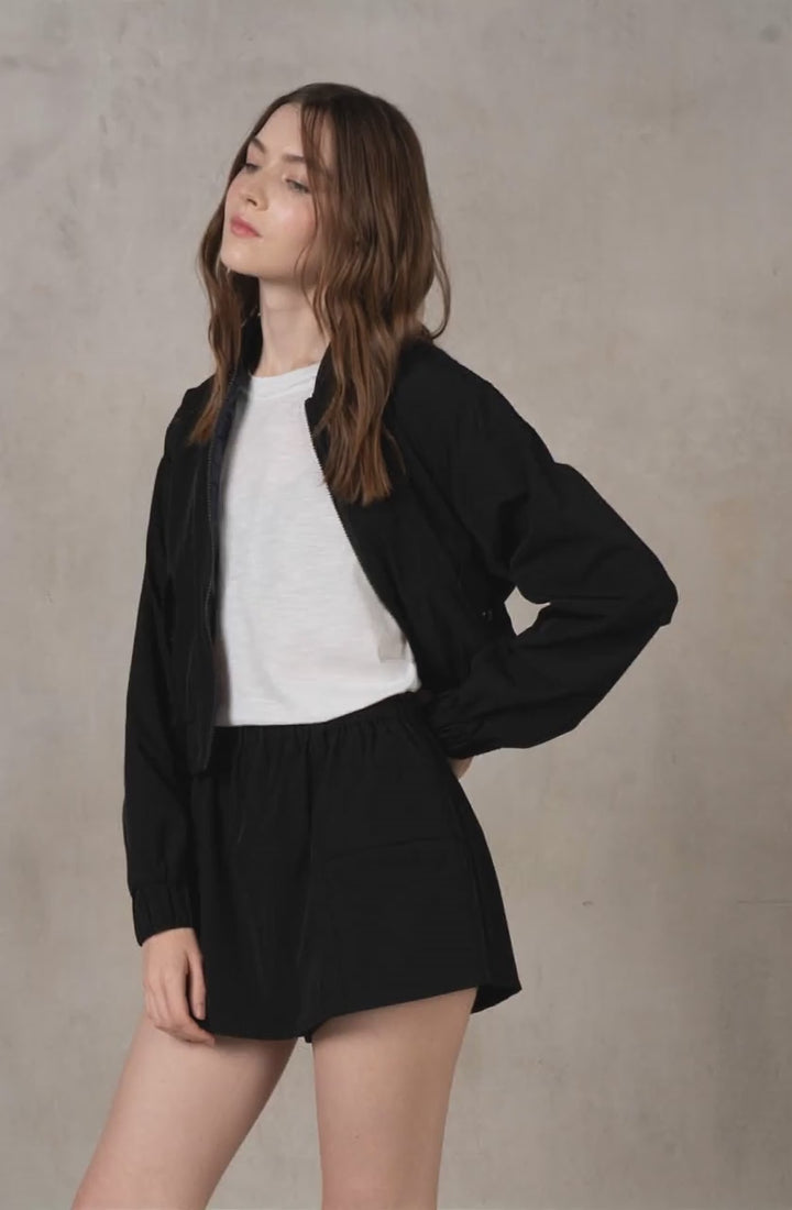 Becky Stretch Woven Bomber Jacket