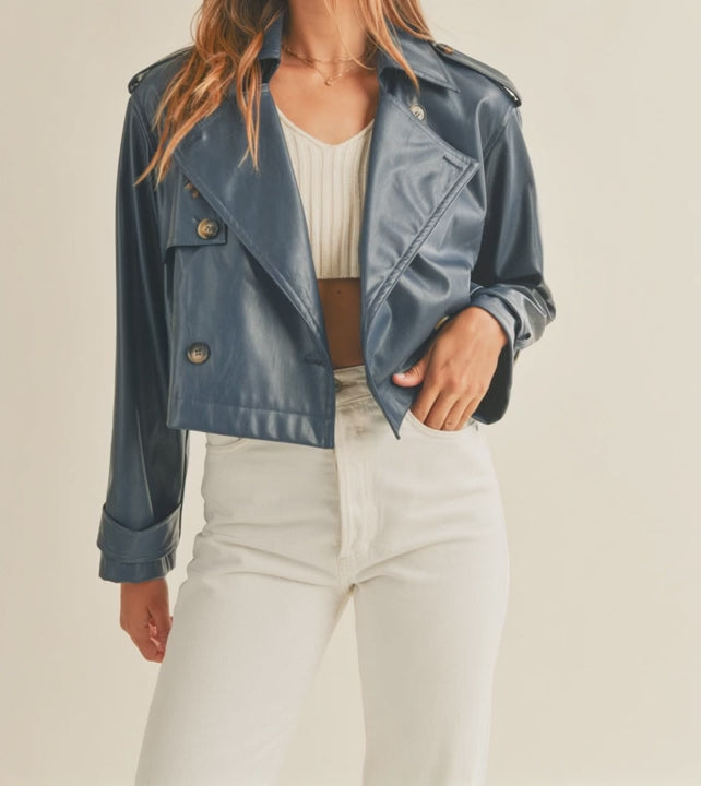 Sara Leather Cropped Trench Jacket